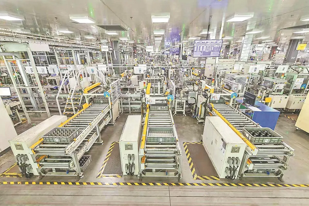 An automated production line in a Guangzhou home-appliance factory